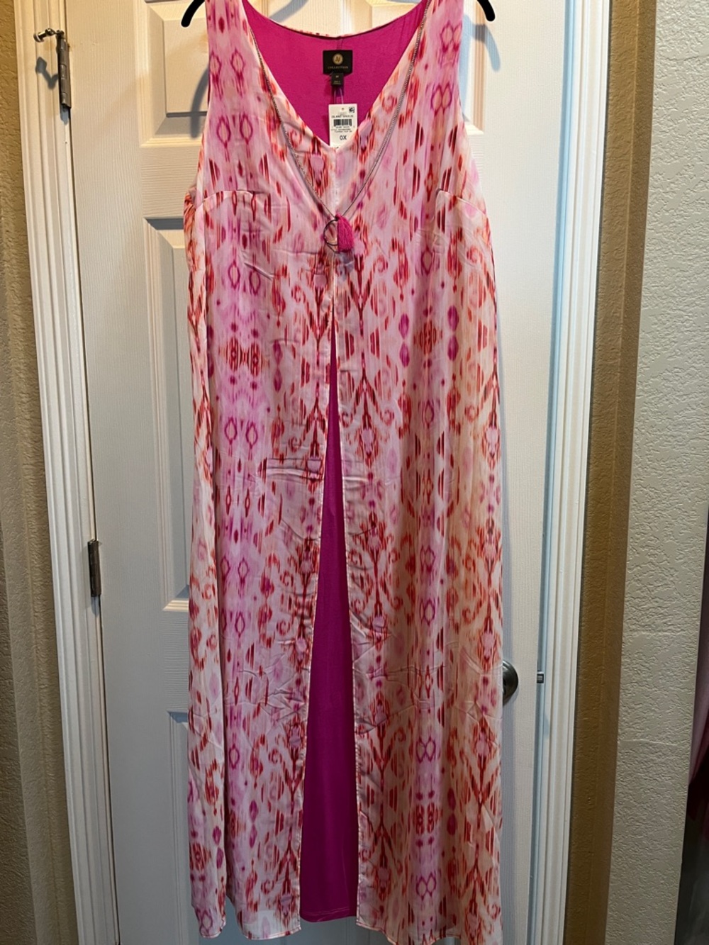 JM Collection Pink and Fuchsia Printed Layered Maxi Dress